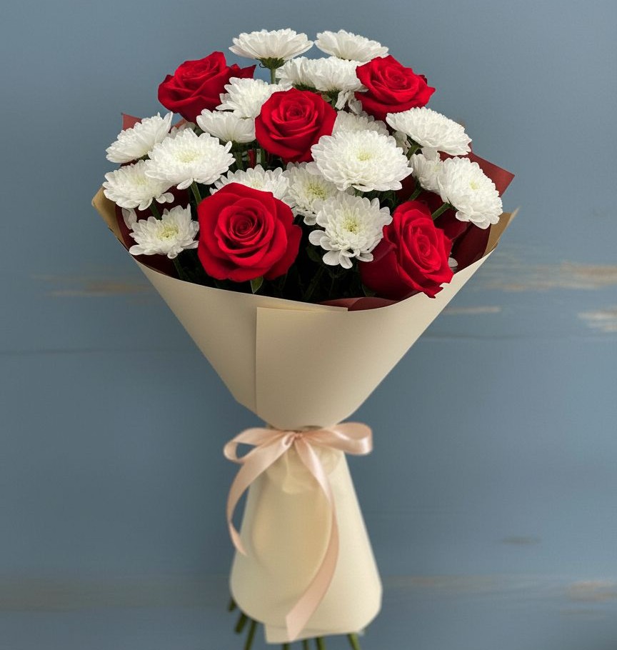 Букет цветов из: Розы и Хризантемы в Старотитаровской