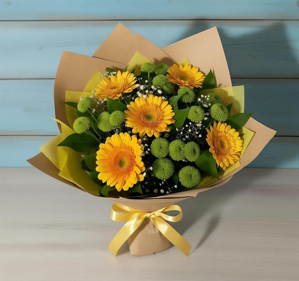 Букет цветов из: Герберы и Хризантемы в Старотитаровской
