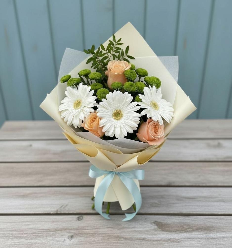 Букет цветов из: Герберы, Розы и Хризантемы в Старотитаровской